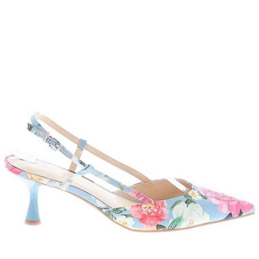 DESIGNER NINE WEST FLORAL PRINT POINTED TOE KITTEN HEEL SLINGBACKS SIZE 8.5 M - Picture 9 of 14